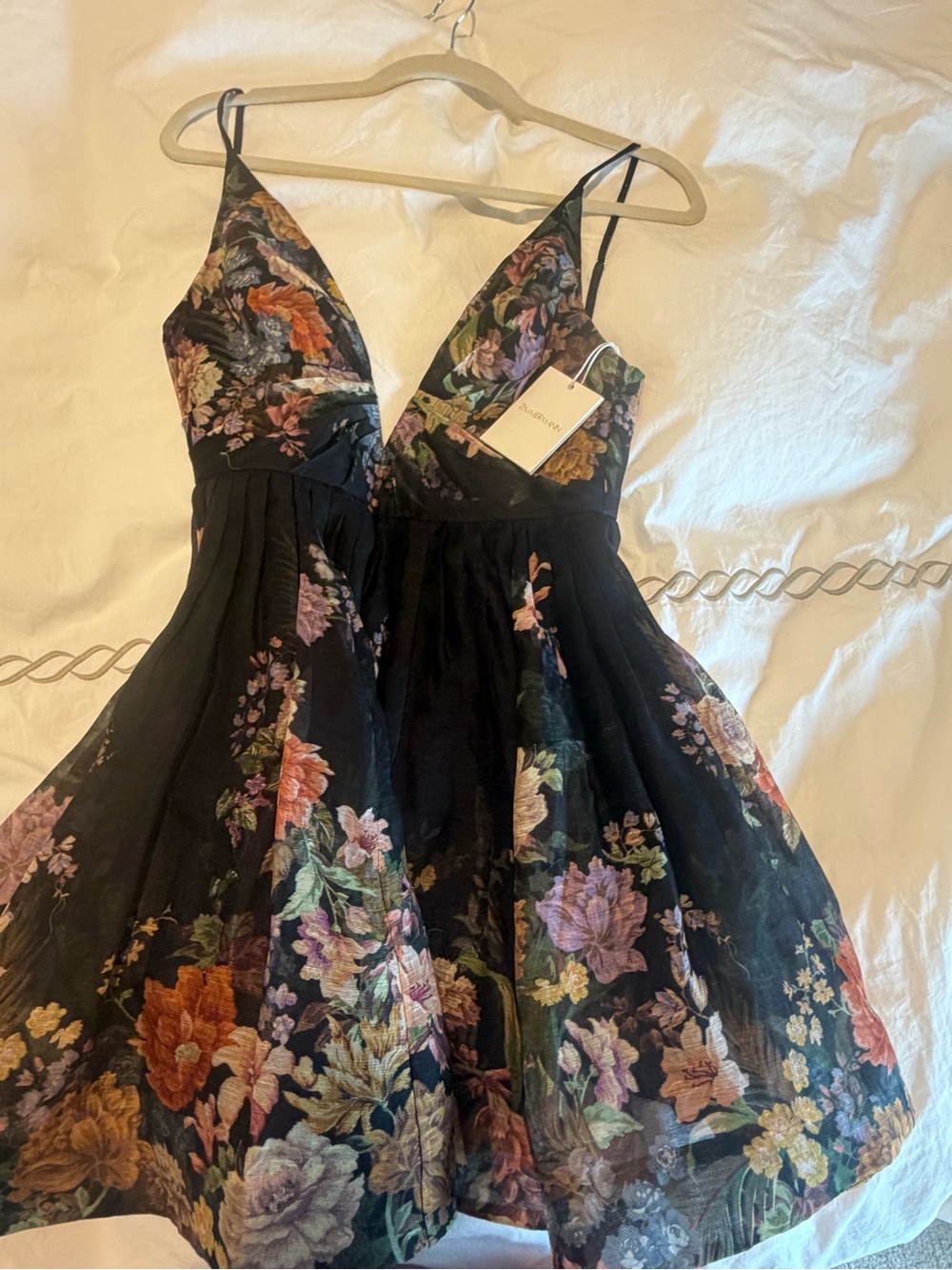 Floral Black V-Neck Spaghetti Strap Dress